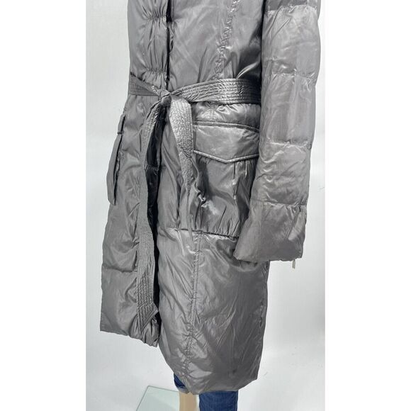 Adrienne Landau Large‎ Anorak Coat Gray Fox Fur Trim Hooded Belted Puffer Jacket - Picture 7 of 12